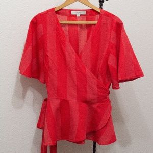 LOFT Red Peplum Wrap Top